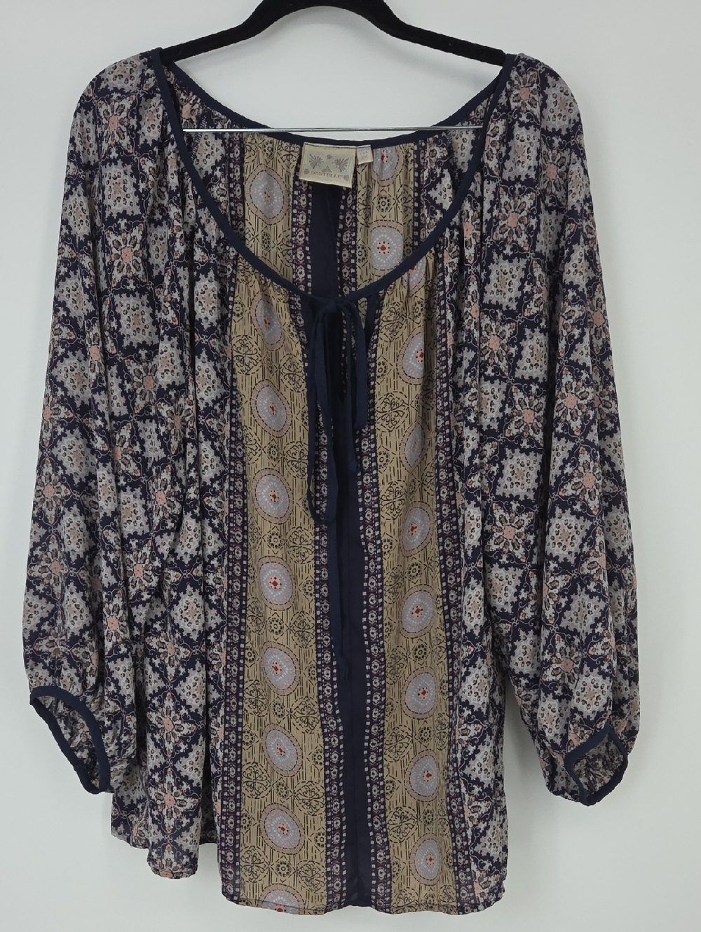 Dantelle Navy and Tan Printed Boho Tunic Top